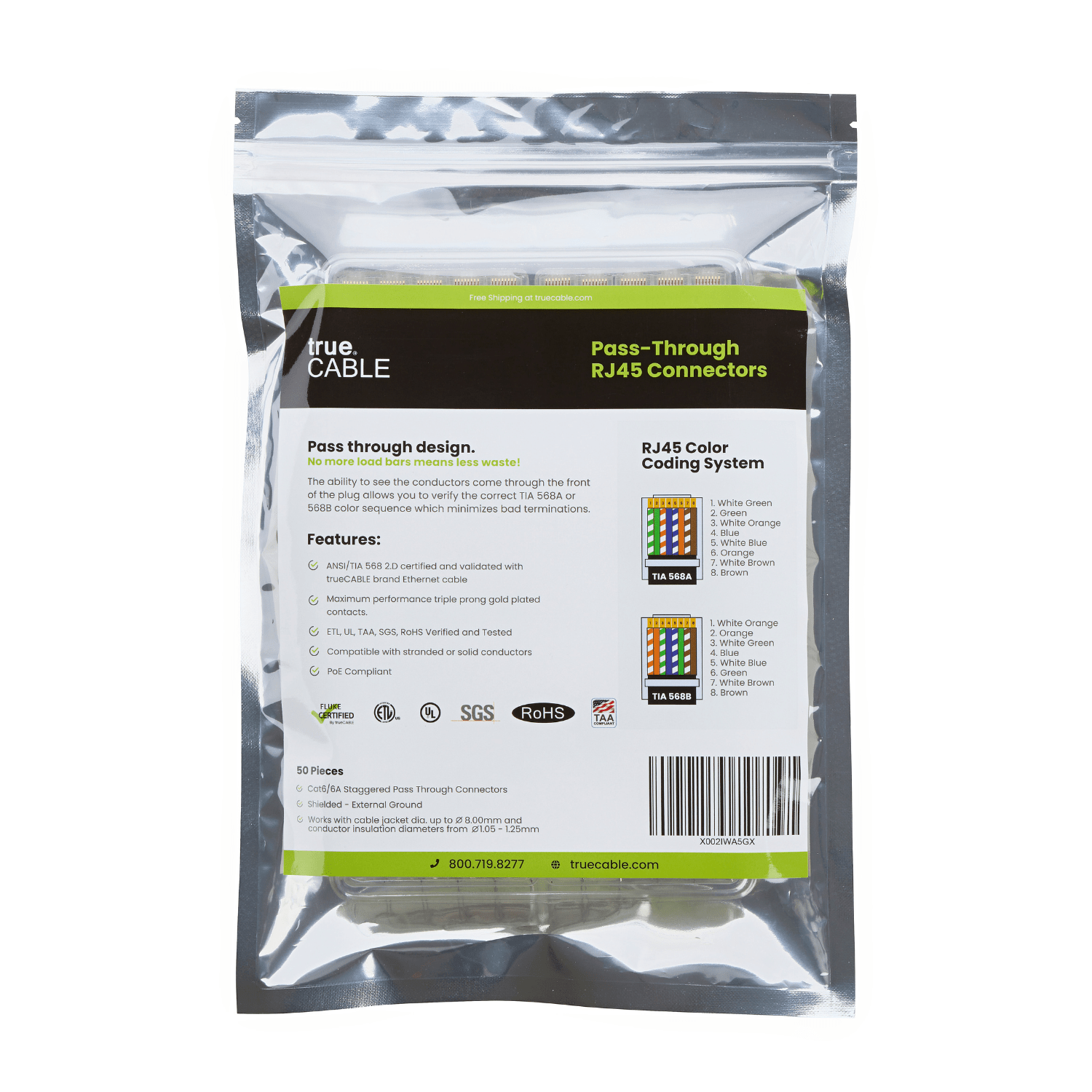 Cat6-6A Pass Through RJ45 Connectors | Shielded | 50pc | Packaging