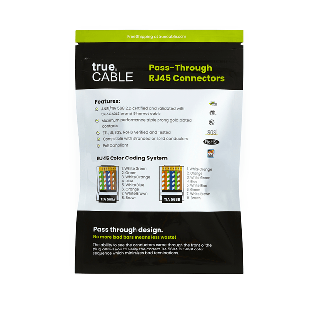 Cat6-6A Pass Through RJ45 Connectors | Shielded | 20pc | Packaging Back