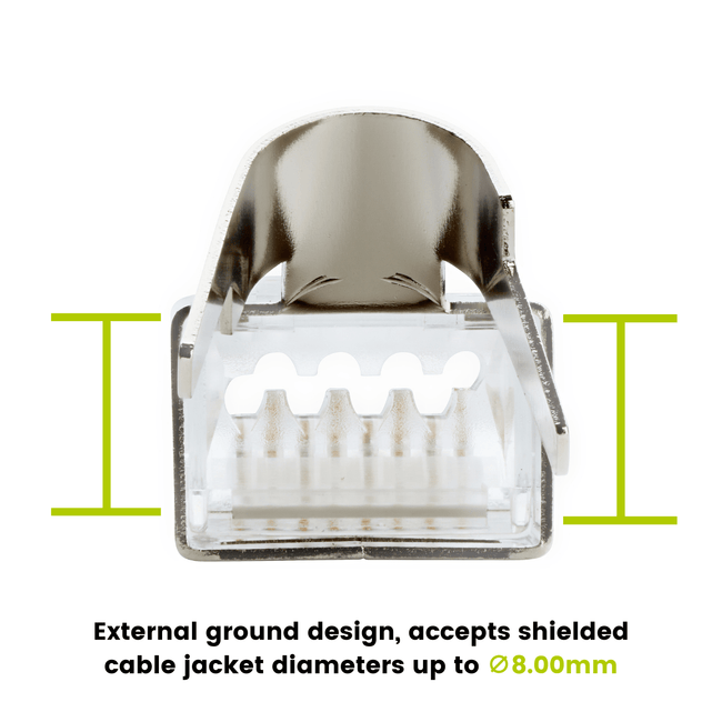 Cat6-6A Pass Through RJ45 Connectors | Shielded | 50pc | External Ground