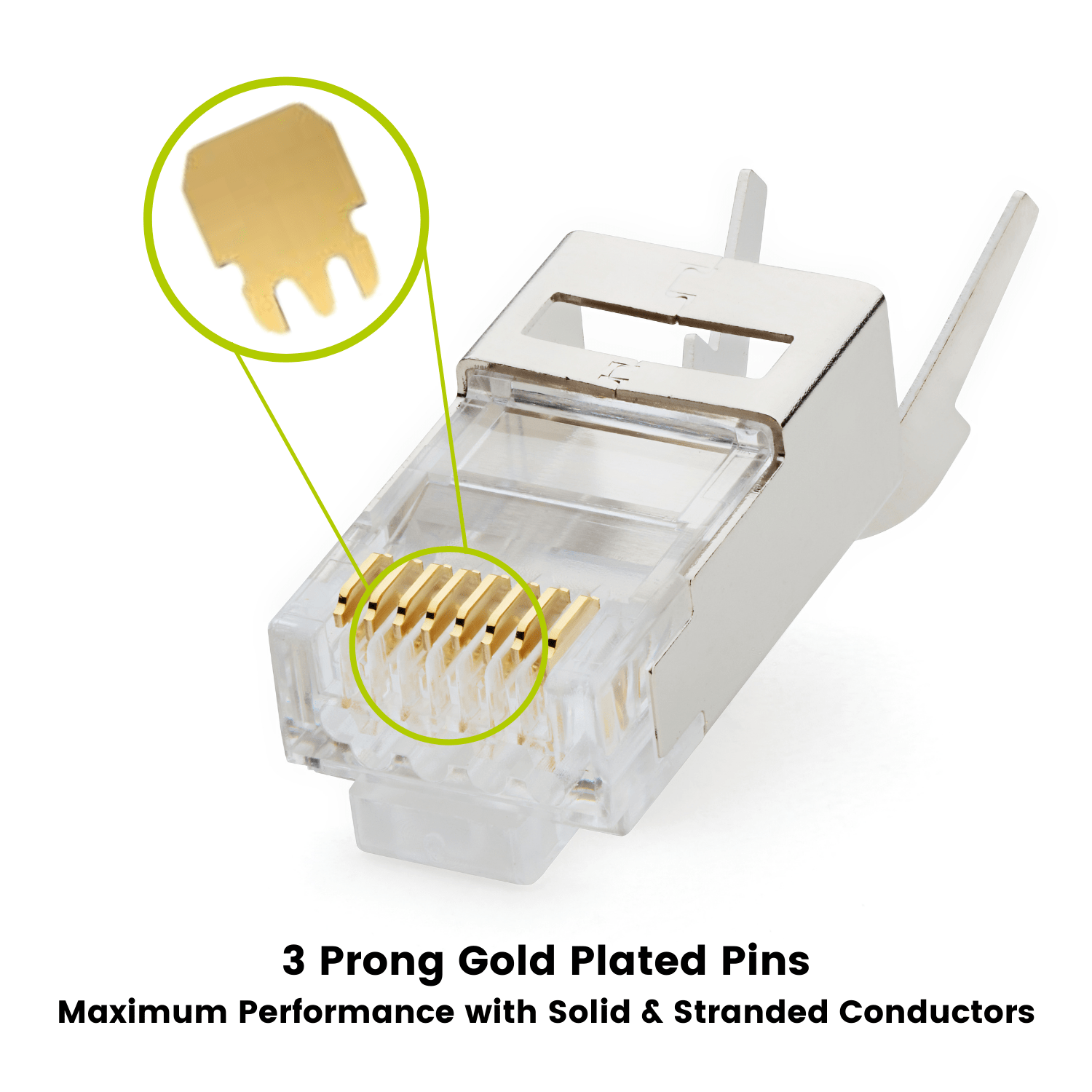 Cat6-6A Pass Through RJ45 Connectors | Shielded | 100pc | Gold Plated Pins