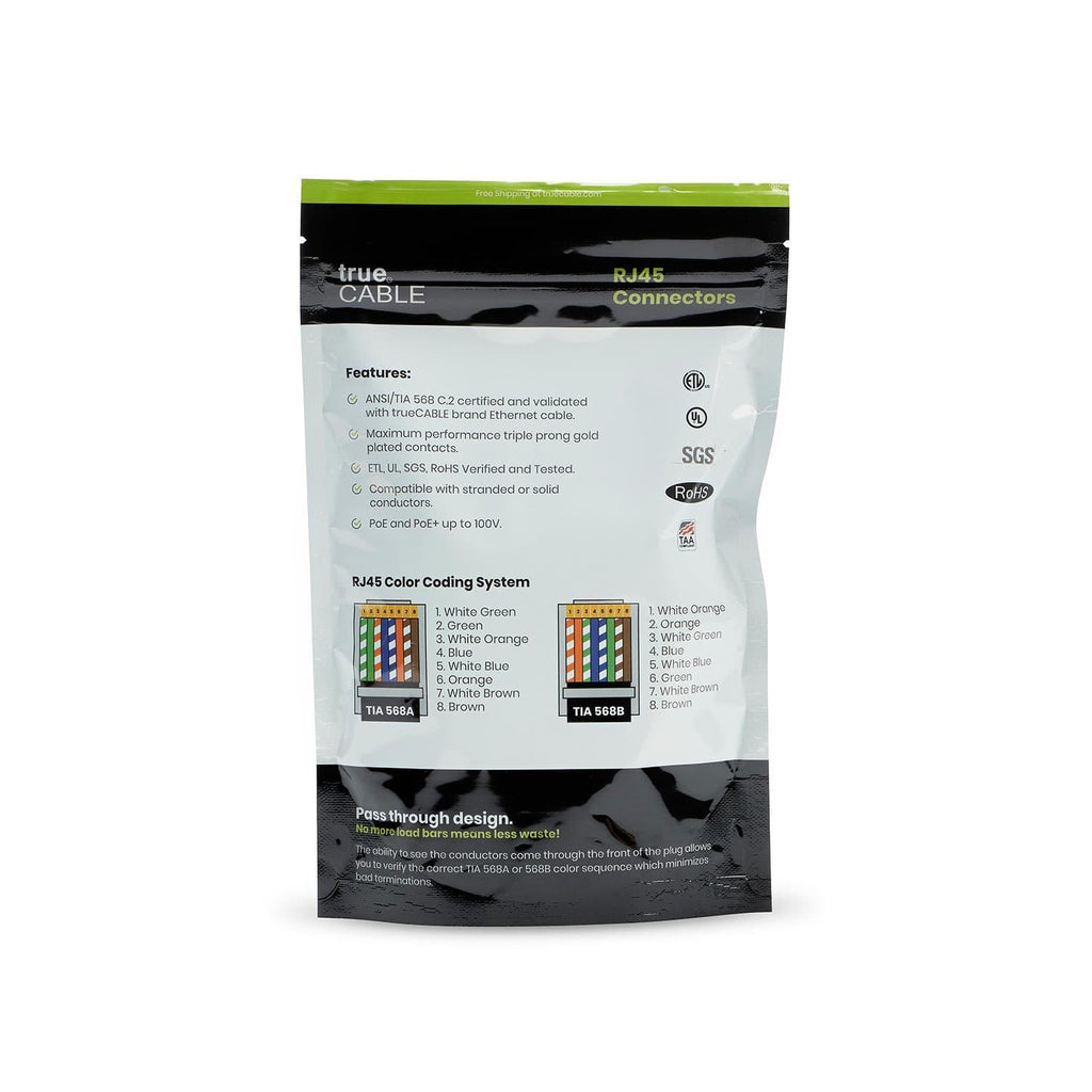 Cat6A Extra Large Pass Through RJ45 Connectors | Unshielded | 100pc | Back