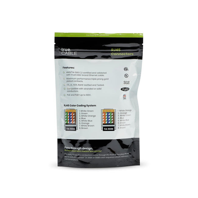 Cat6A Extra Large Pass Through RJ45 Connectors | Unshielded | 100pc | Back