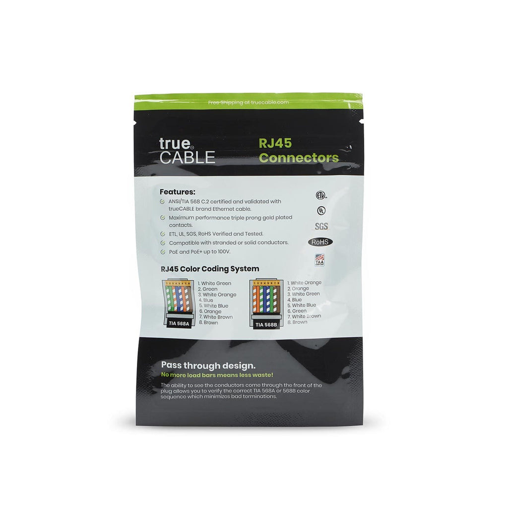 Cat6A Extra Large Pass Through RJ45 Connectors | Unshielded | 10pc | Back