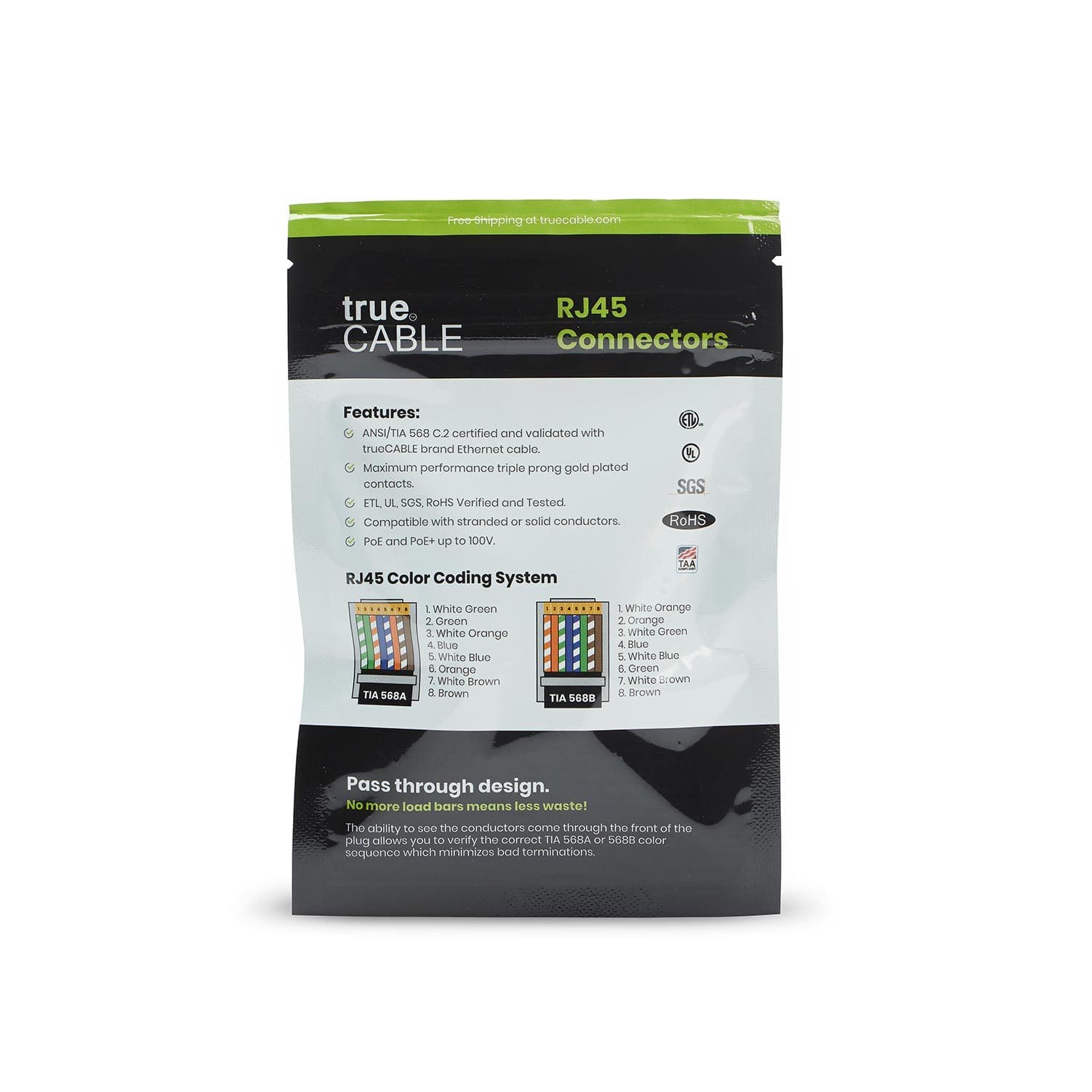 Cat6A Extra Large Pass Through RJ45 Connectors | Unshielded | 10pc | Back