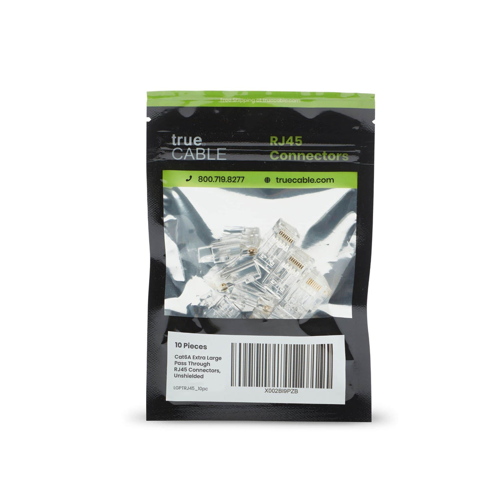 Cat6A Extra Large Pass Through RJ45 Connectors | Unshielded | 10pc | Front