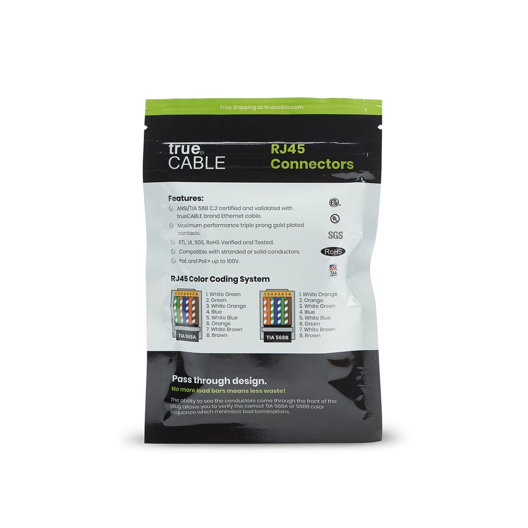 Cat6A Extra Large Pass Through RJ45 Connectors | Unshielded | 20pc | Back