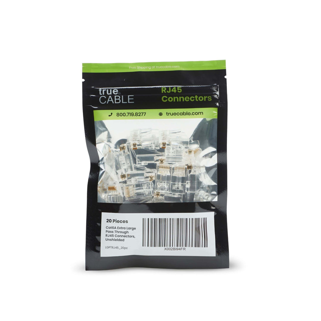 Cat6A Extra Large Pass Through RJ45 Connectors | Unshielded | 20pc | Front