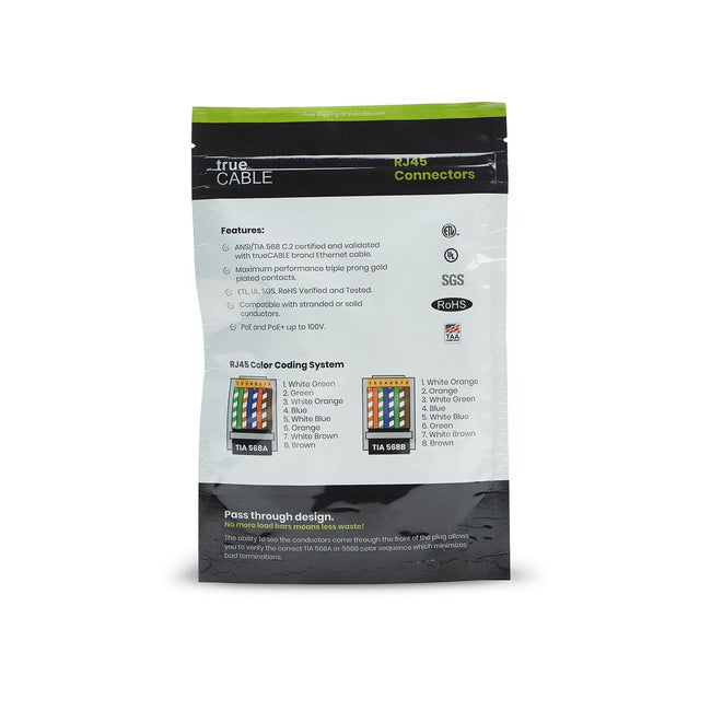 Cat6A Extra Large Pass Through RJ45 Connectors | Unshielded | 50pc | Back