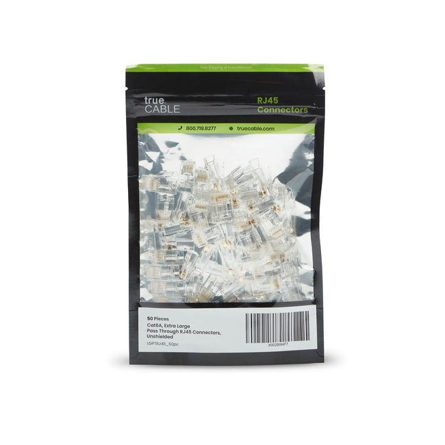 Cat6A Extra Large Pass Through RJ45 Connectors | Unshielded | 50pc | Front