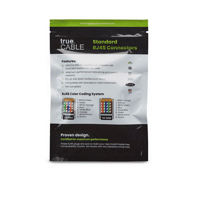 Cat6 Cat6A Standard RJ45 Connectors | Unshielded | 50pc | Back