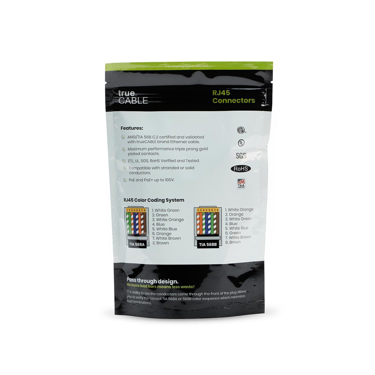 Cat6/6A Pass Through RJ45 Connectors | Unshielded | 100pc | Back