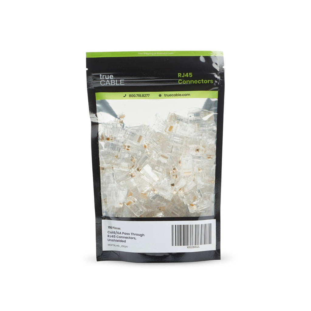 Cat6/6A Pass Through RJ45 Connectors | Unshielded | 100pc | Front