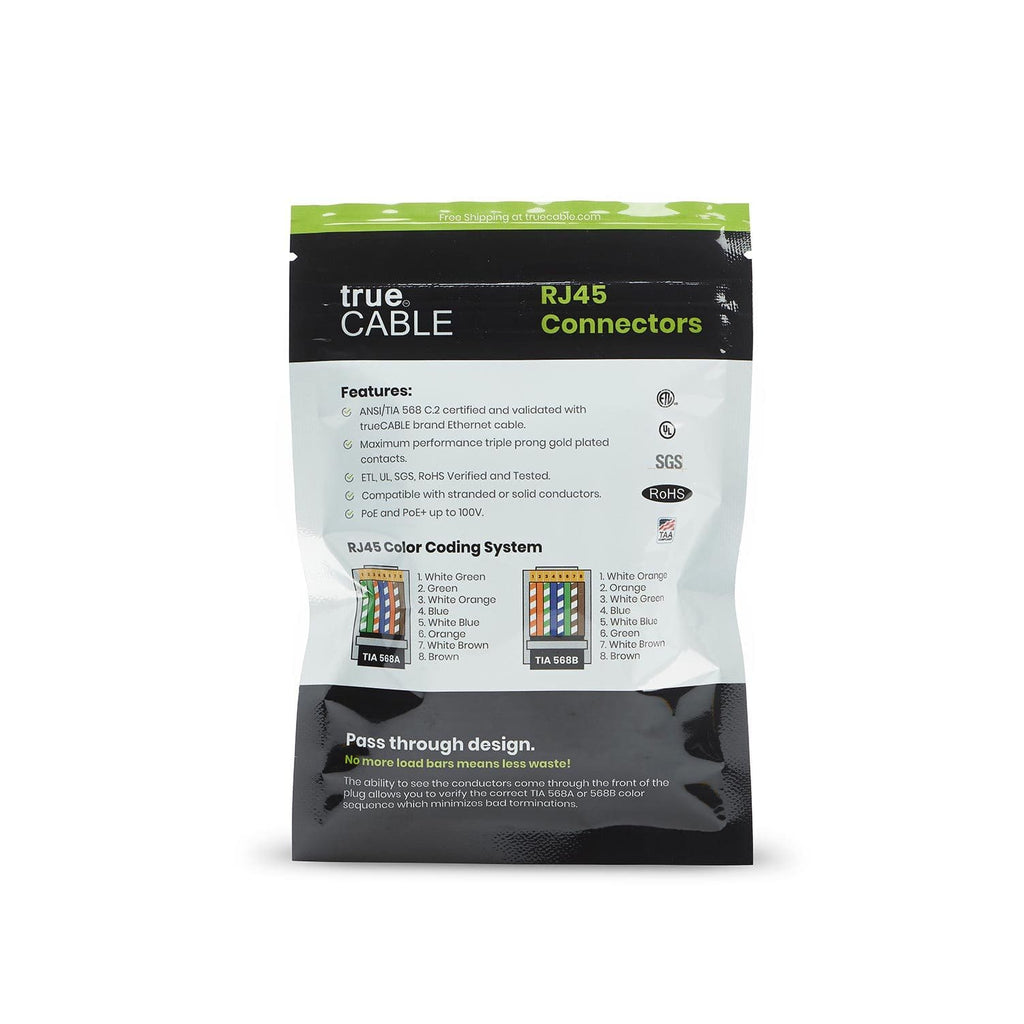 Cat6/6A Pass Through RJ45 Connectors | Unshielded | 20pc | Back