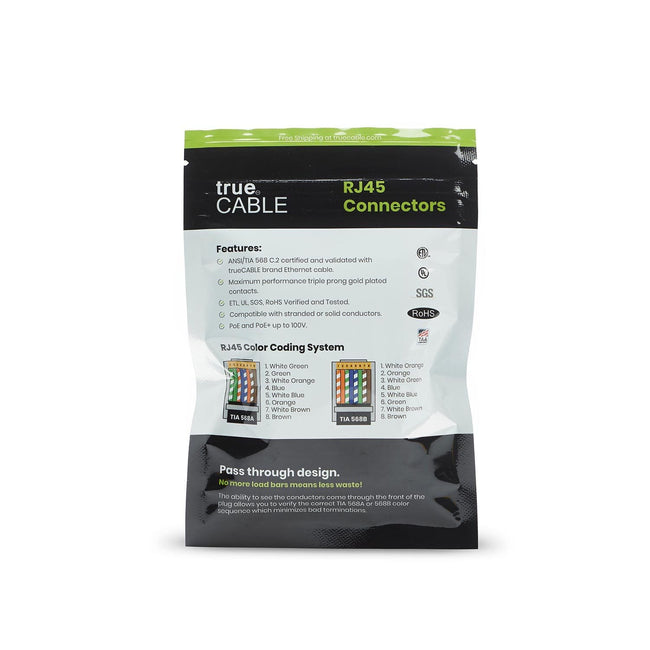 Cat6/6A Pass Through RJ45 Connectors | Unshielded | 20pc | Back