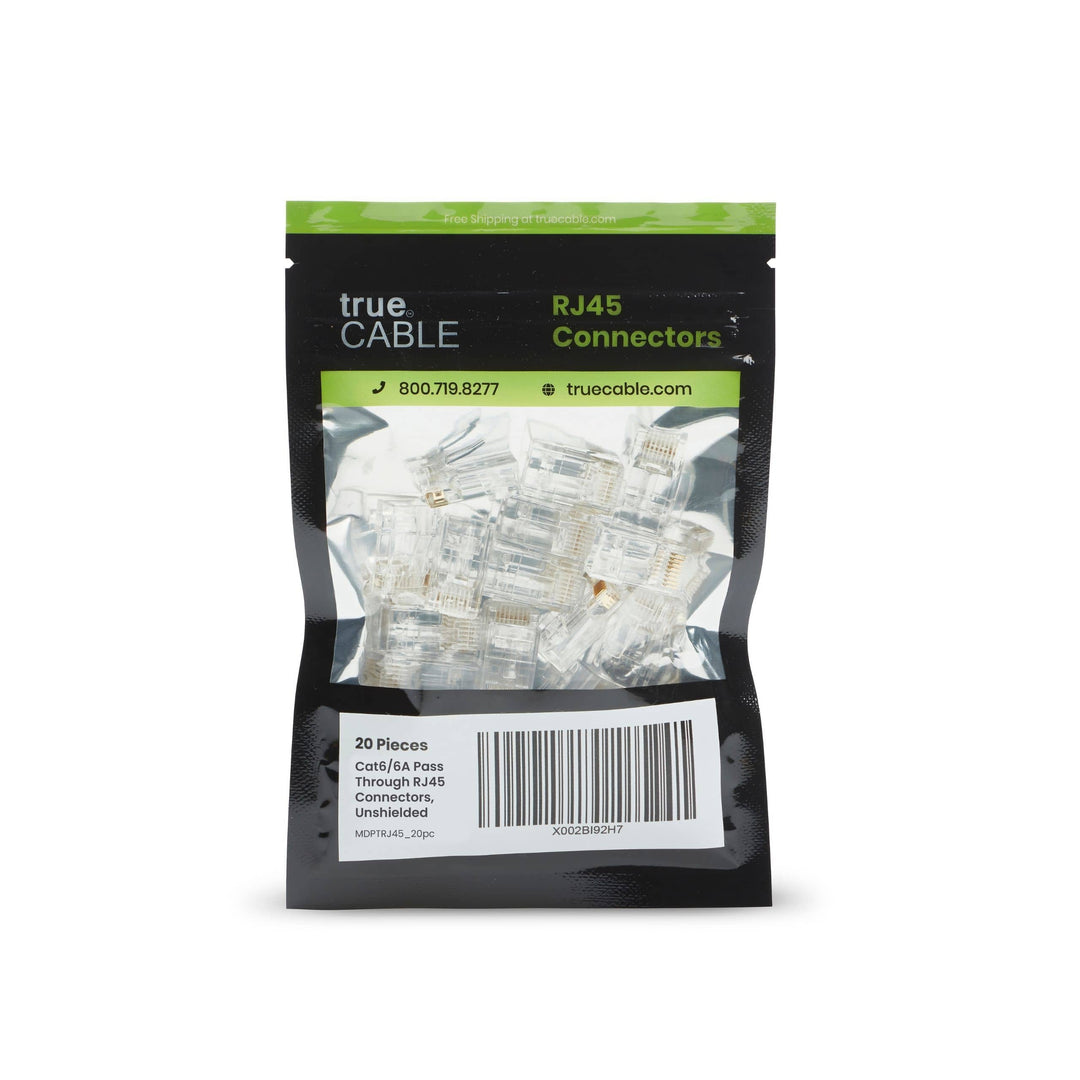 Cat6/6A Pass Through RJ45 Connectors | Unshielded | 20pc | Front