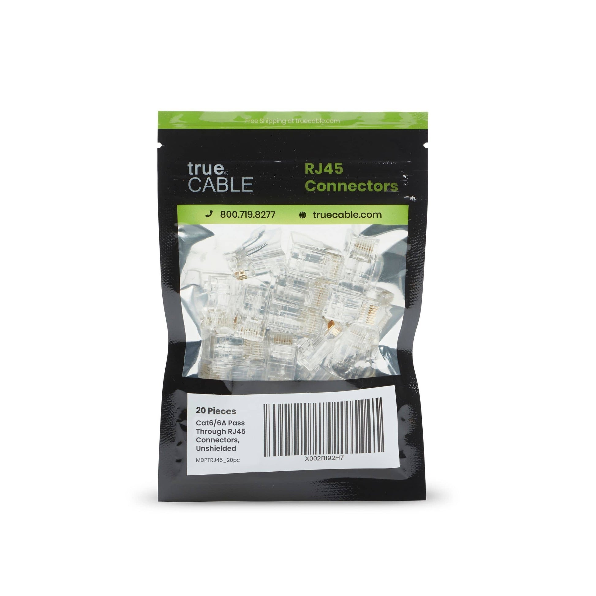 Cat6/6A Pass Through RJ45 Connectors | Unshielded | 20pc | Front