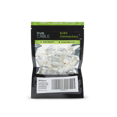 Cat6/6A Pass Through RJ45 Connectors | Unshielded | 20pc | Front