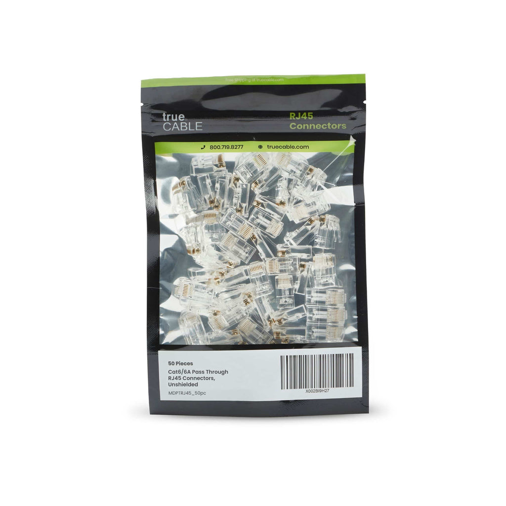 Cat6/6A Pass Through RJ45 Connectors | Unshielded | 50pc | Front