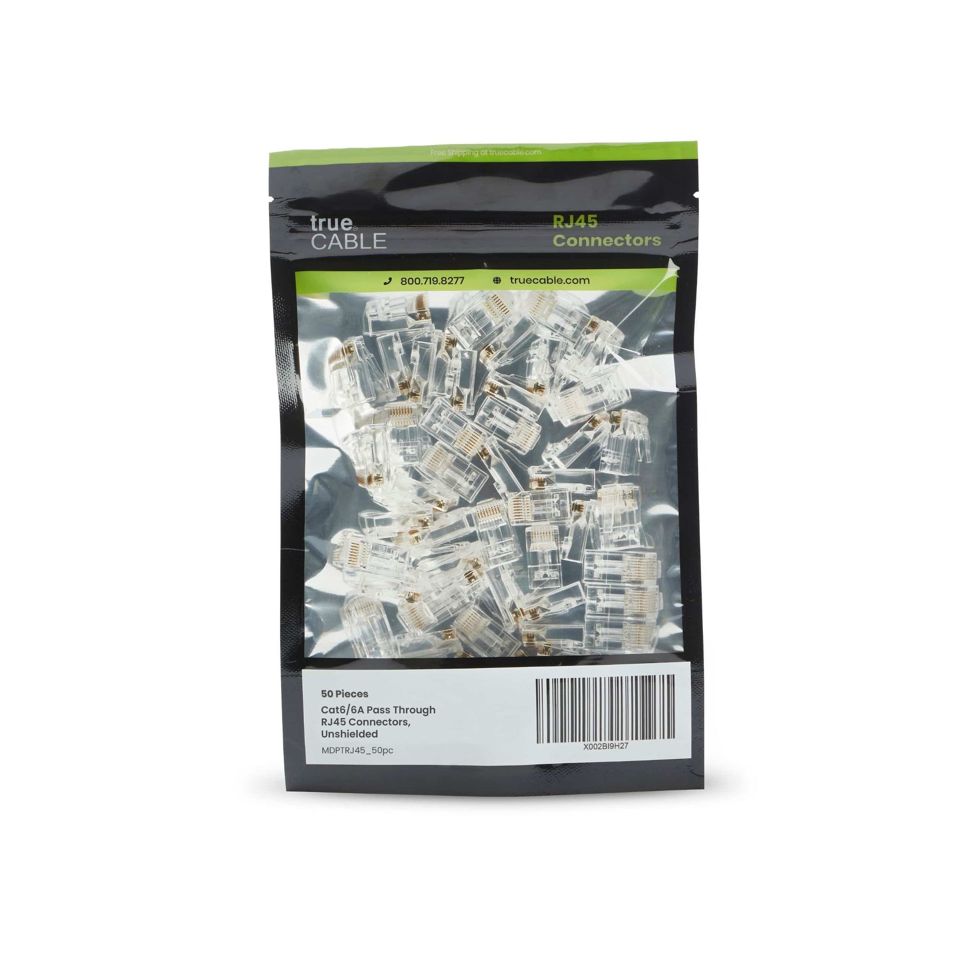 Cat6/6A Pass Through RJ45 Connectors | Unshielded | 50pc | Front