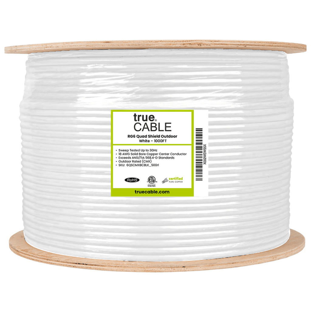 RG6 Quad Shield Coax Outdoor White 1000ft