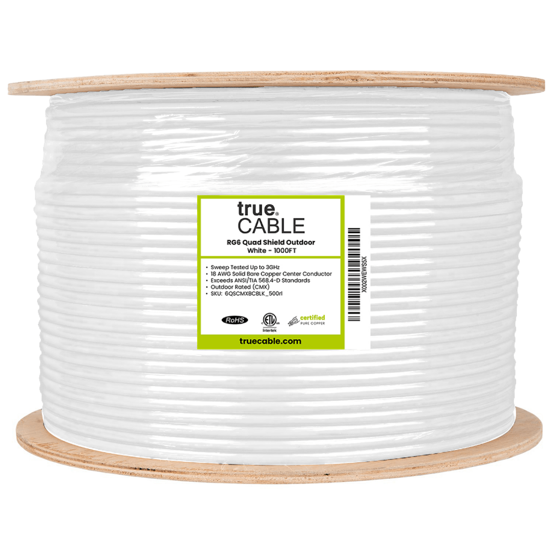 RG6 Quad Shield Coax Outdoor White 1000ft