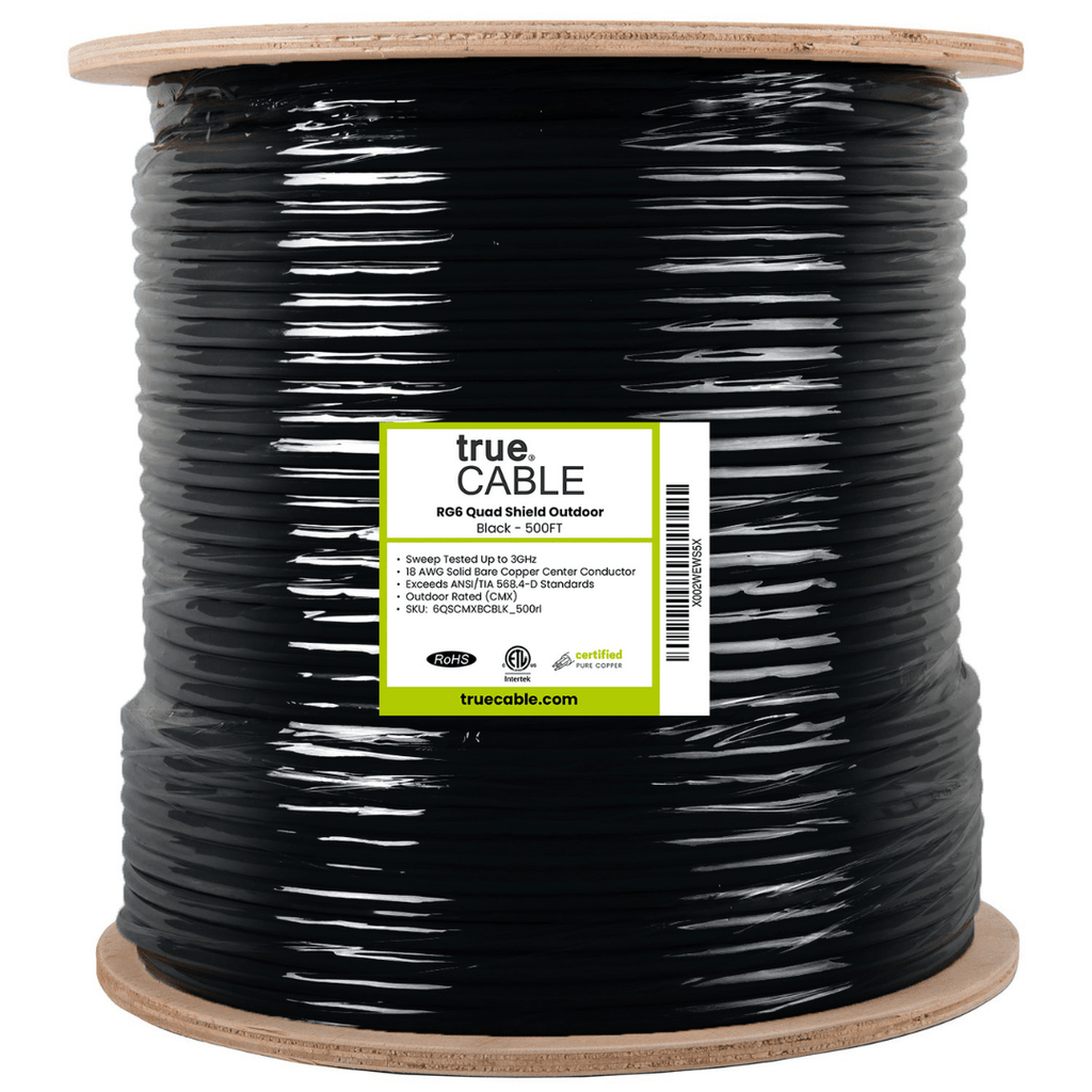 RG6 Quad Shield Coax Outdoor Black 500ft