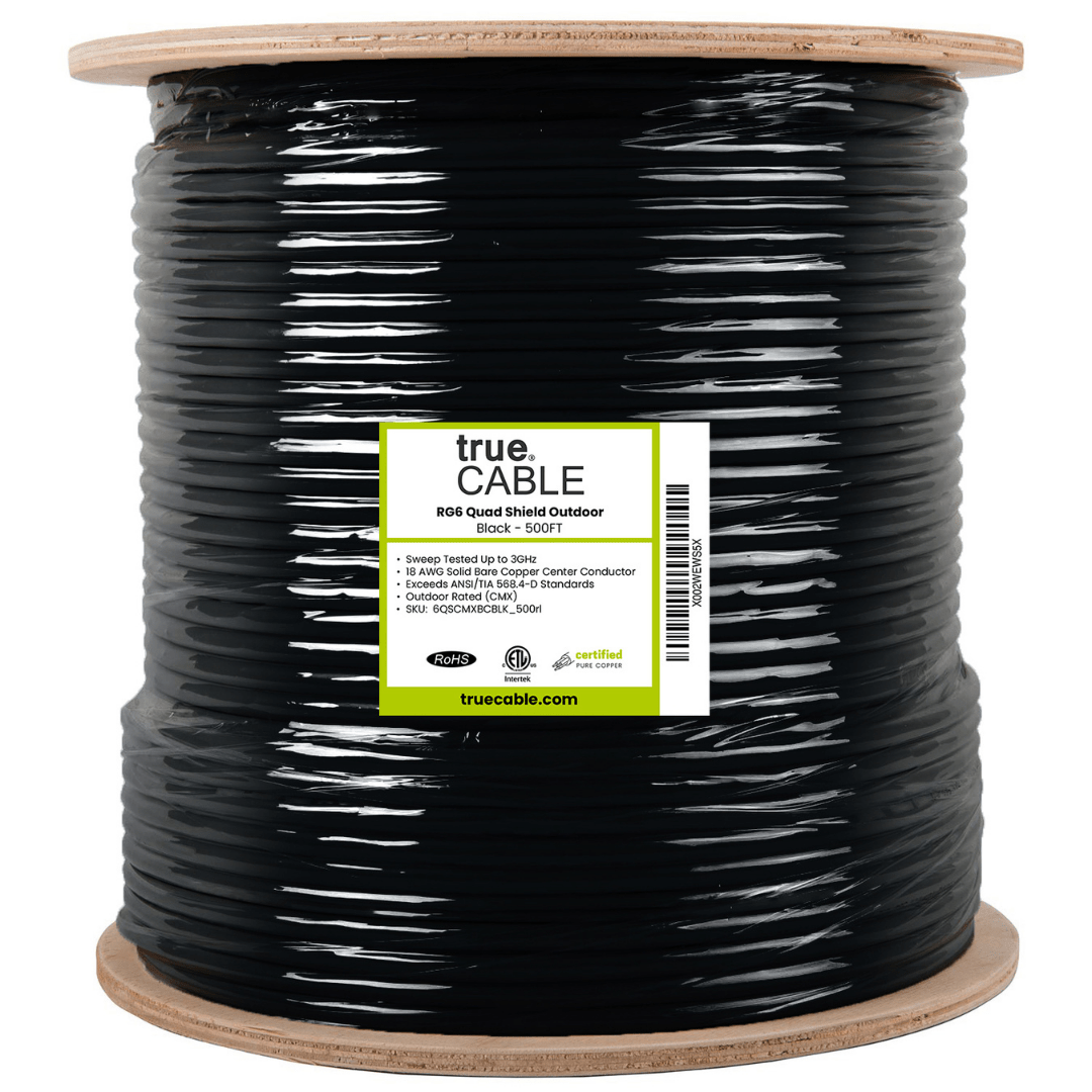 RG6 Quad Shield Coax Outdoor Black 500ft