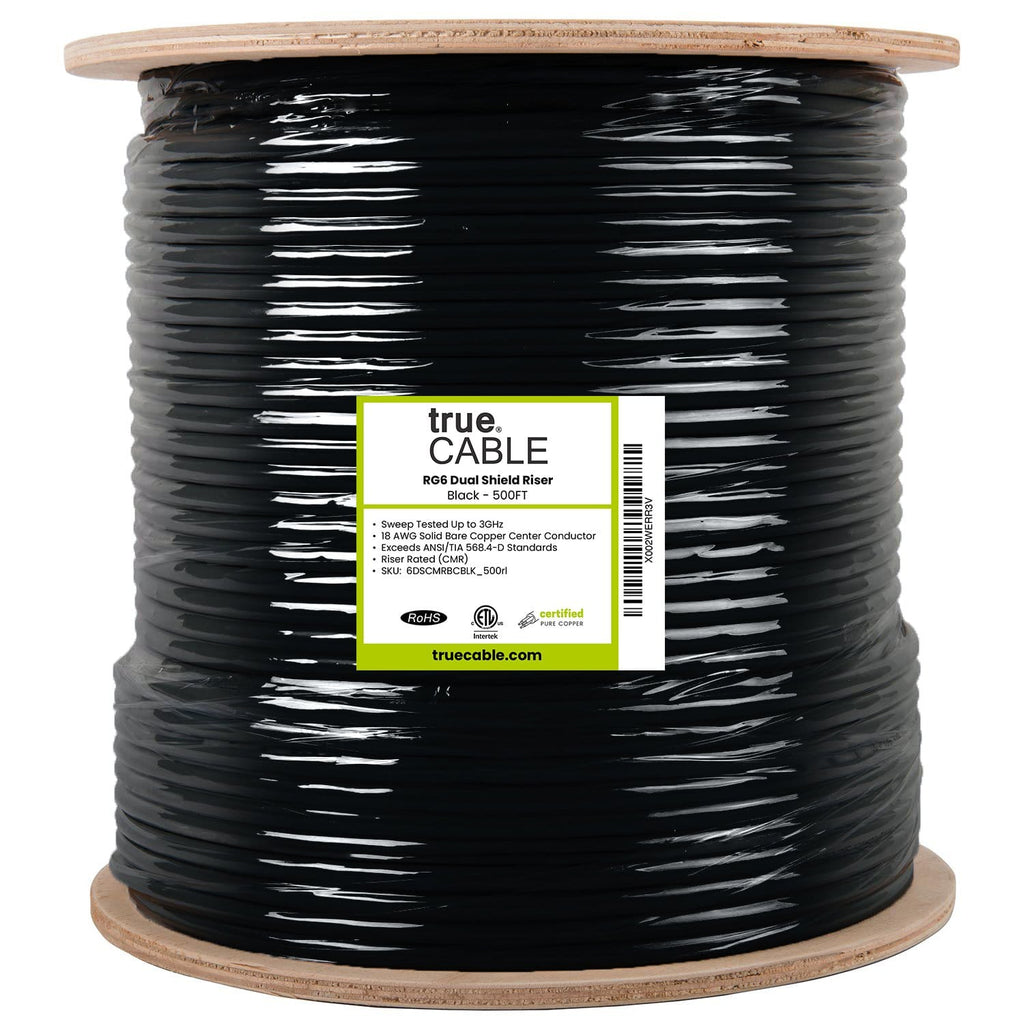 RG6 dual shield coax Riser black 500ft