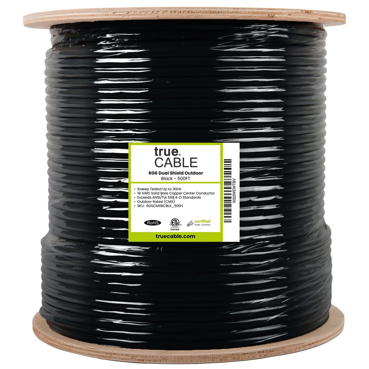 RG6 dual shield coax outdoor black 500ft