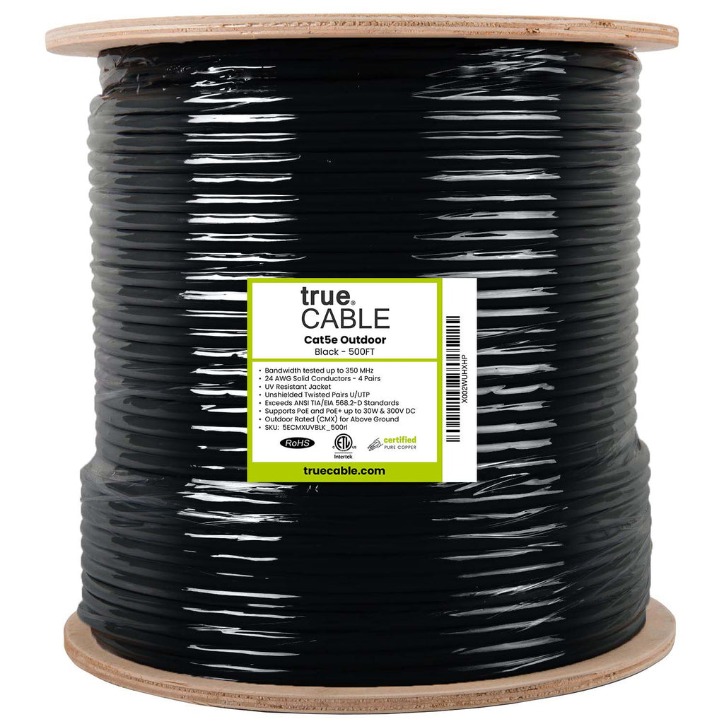 Cat5e unshielded outdoor ethernet cable, 500ft, black