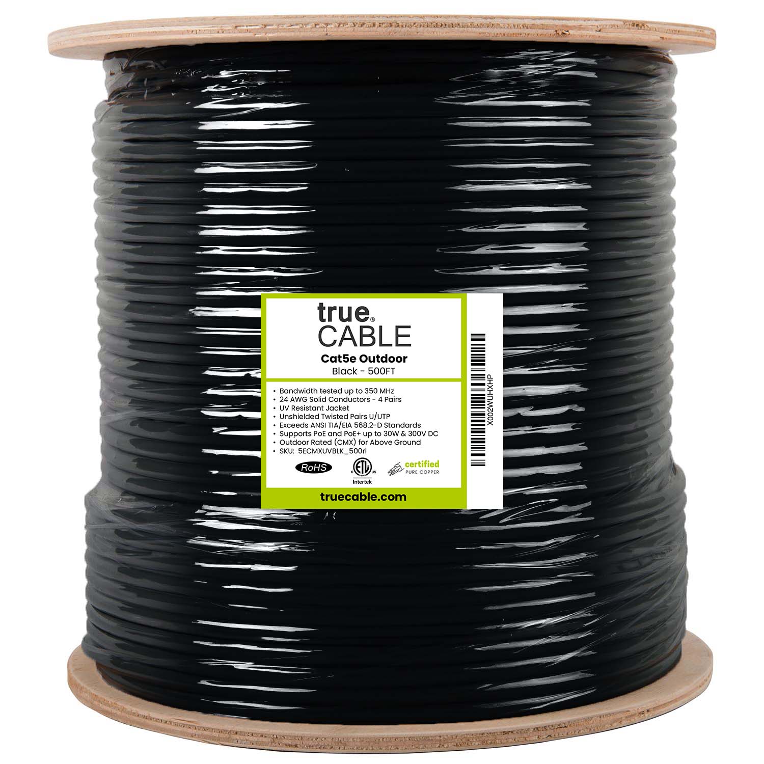 Cat5e unshielded outdoor ethernet cable, 500ft, black
