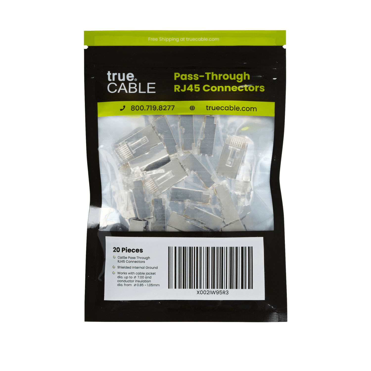 Cat5e Pass Through RJ45 Connectors | Shielded | 20pc | Packaging