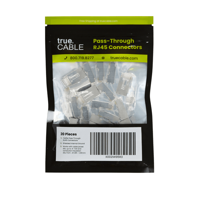 Cat5e Pass Through RJ45 Connectors | Shielded | 20pc | Packaging