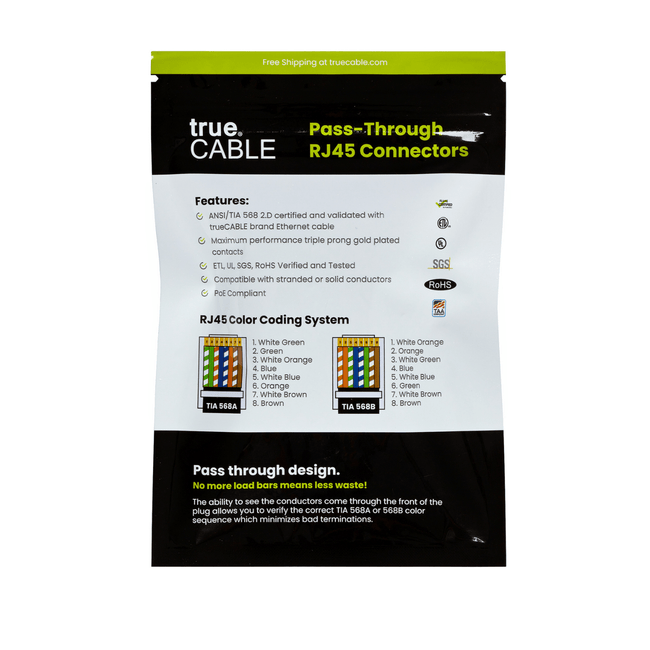 Cat5e Pass Through RJ45 Connectors | Shielded | 20pc | Packaging Back