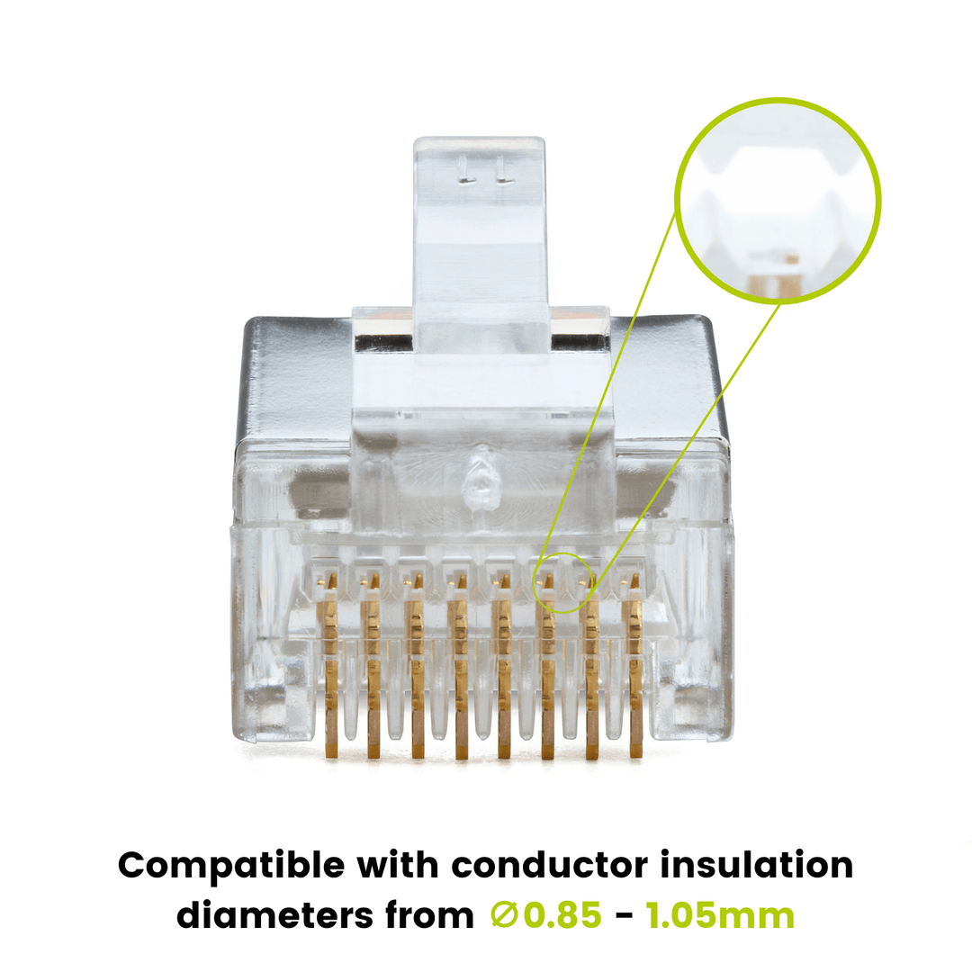 Cat5e Pass Through RJ45 Connectors | Shielded | 20pc | Insulated Conductors