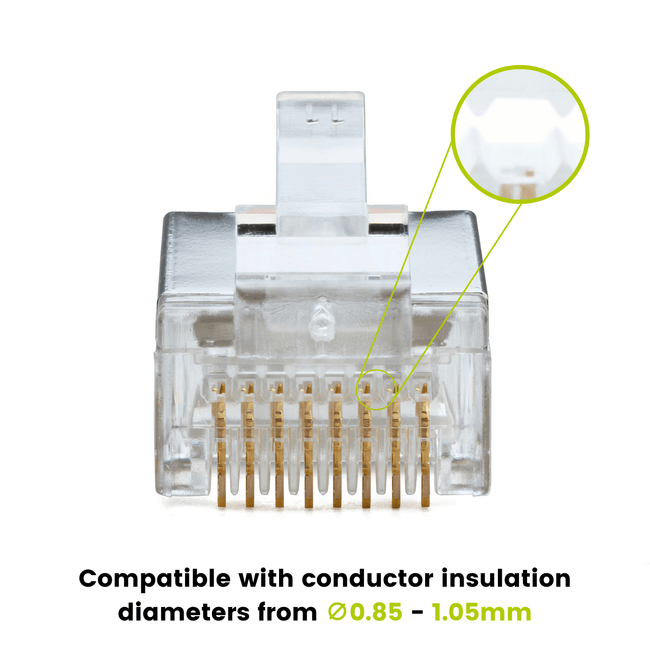 Cat5e Pass Through RJ45 Connectors | Shielded | 20pc | Insulated Conductors