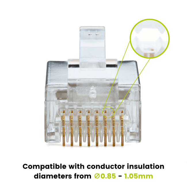 Cat5e Pass Through RJ45 Connectors | Shielded | 100pc | Insulated Conductors
