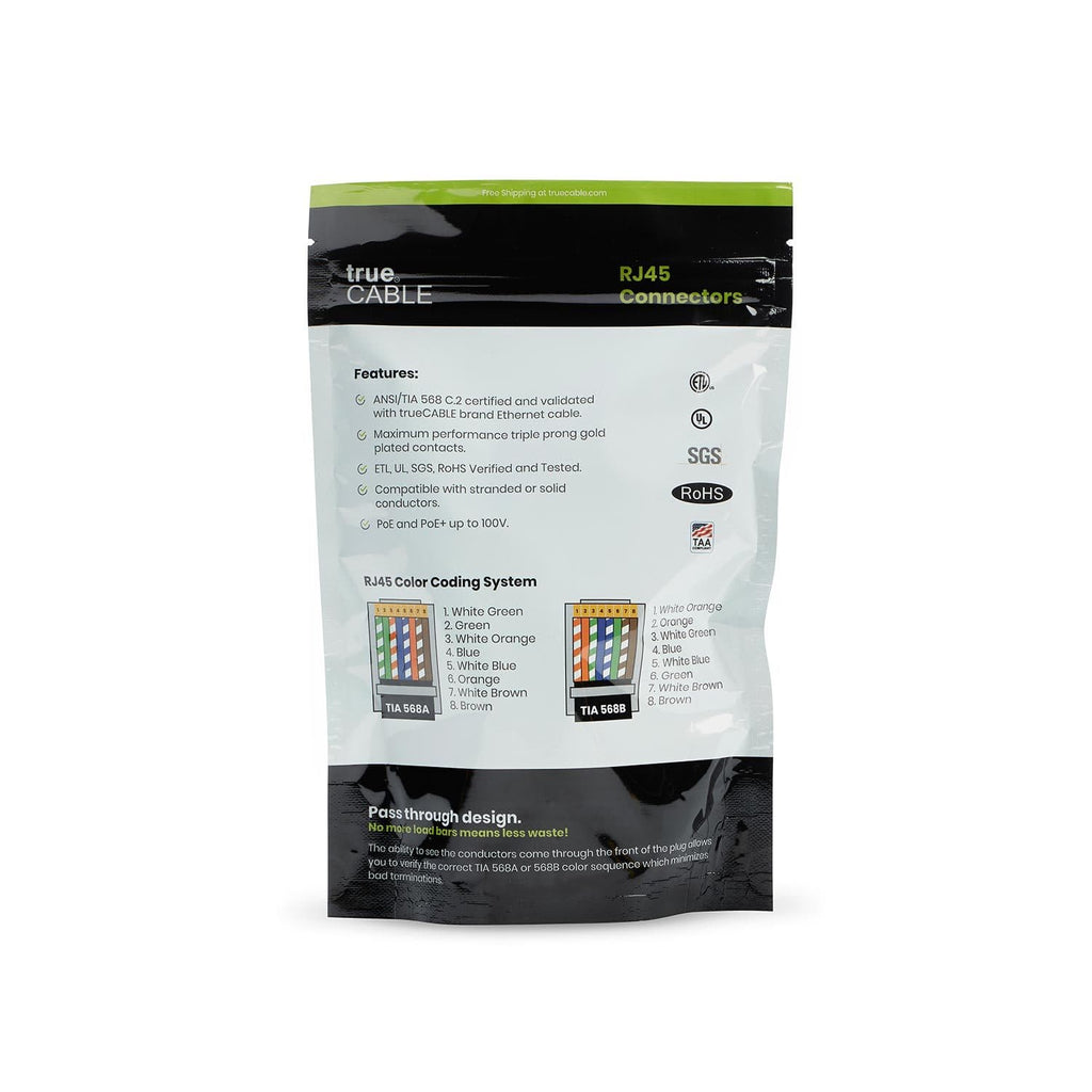 Cat5e Pass Through RJ45 Connectors | Unshielded | 100pc | Back