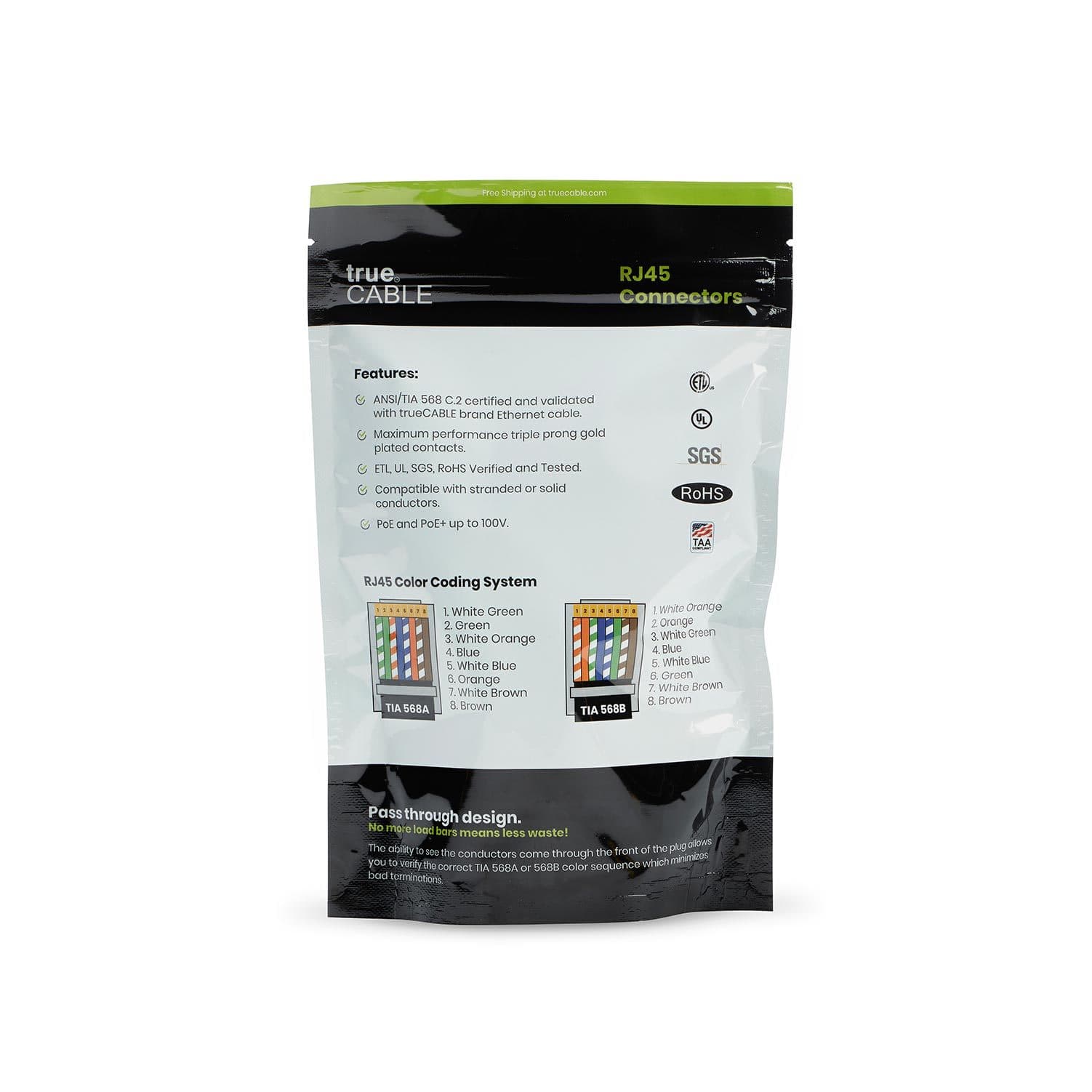 Cat5e Pass Through RJ45 Connectors | Unshielded | 100pc | Back