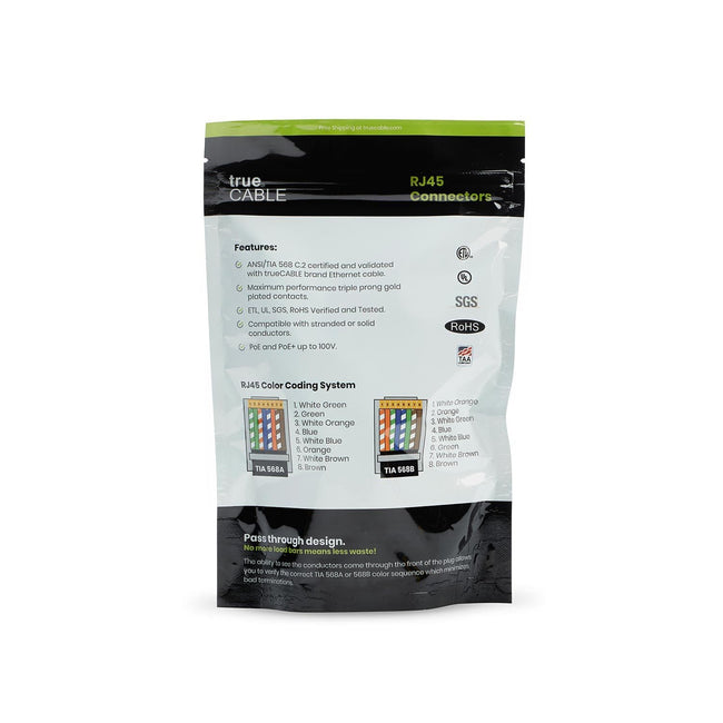 Cat5e Pass Through RJ45 Connectors | Unshielded | 100pc | Back