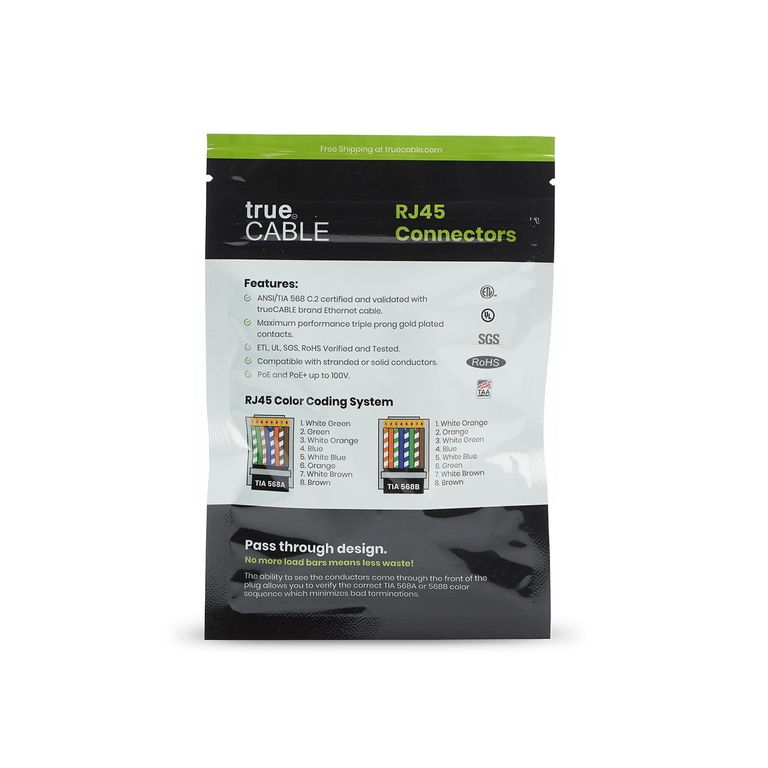 Cat5e Pass Through RJ45 Connectors | Unshielded | 10pc | Back