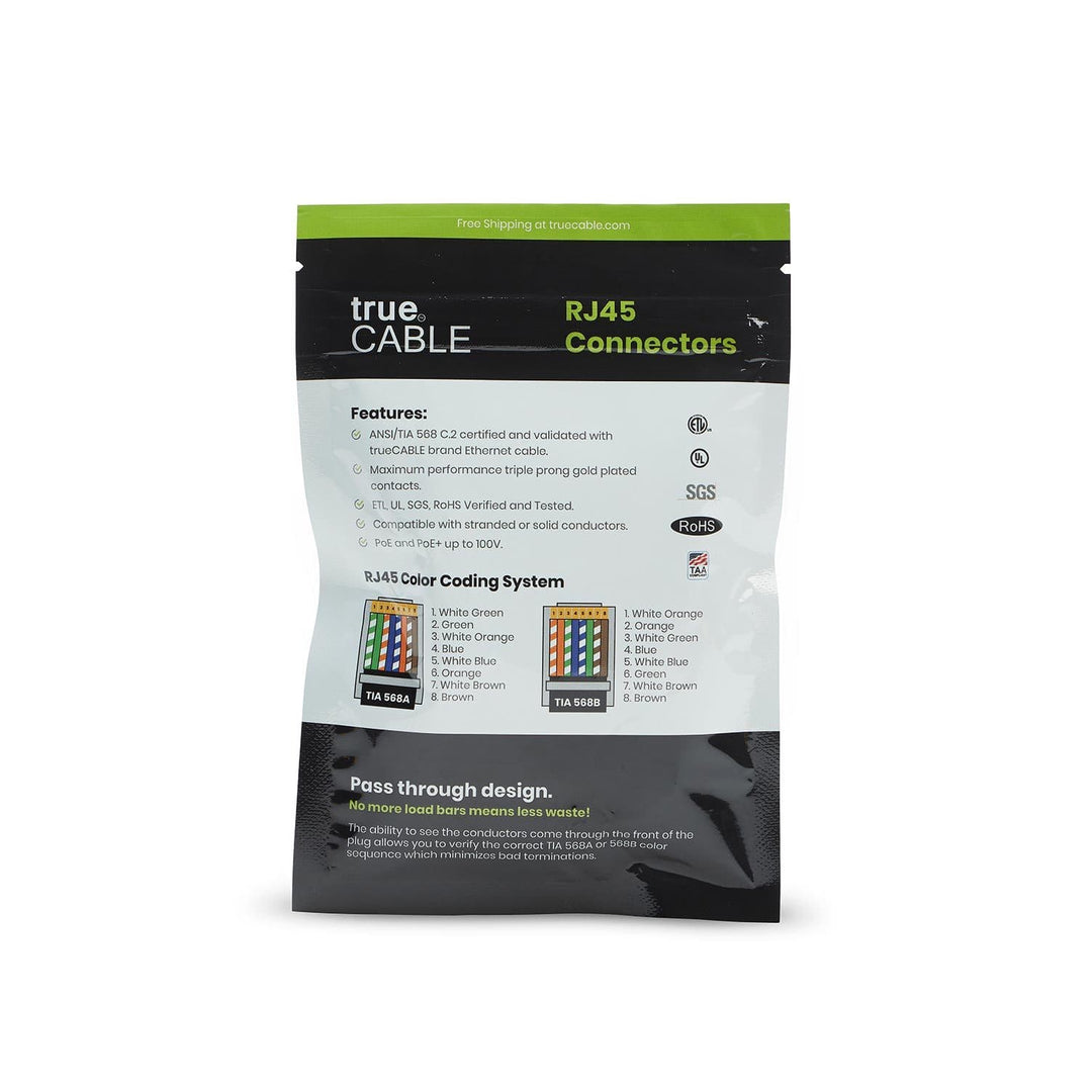 Cat5e Pass Through RJ45 Connectors | Unshielded | 20pc | Back