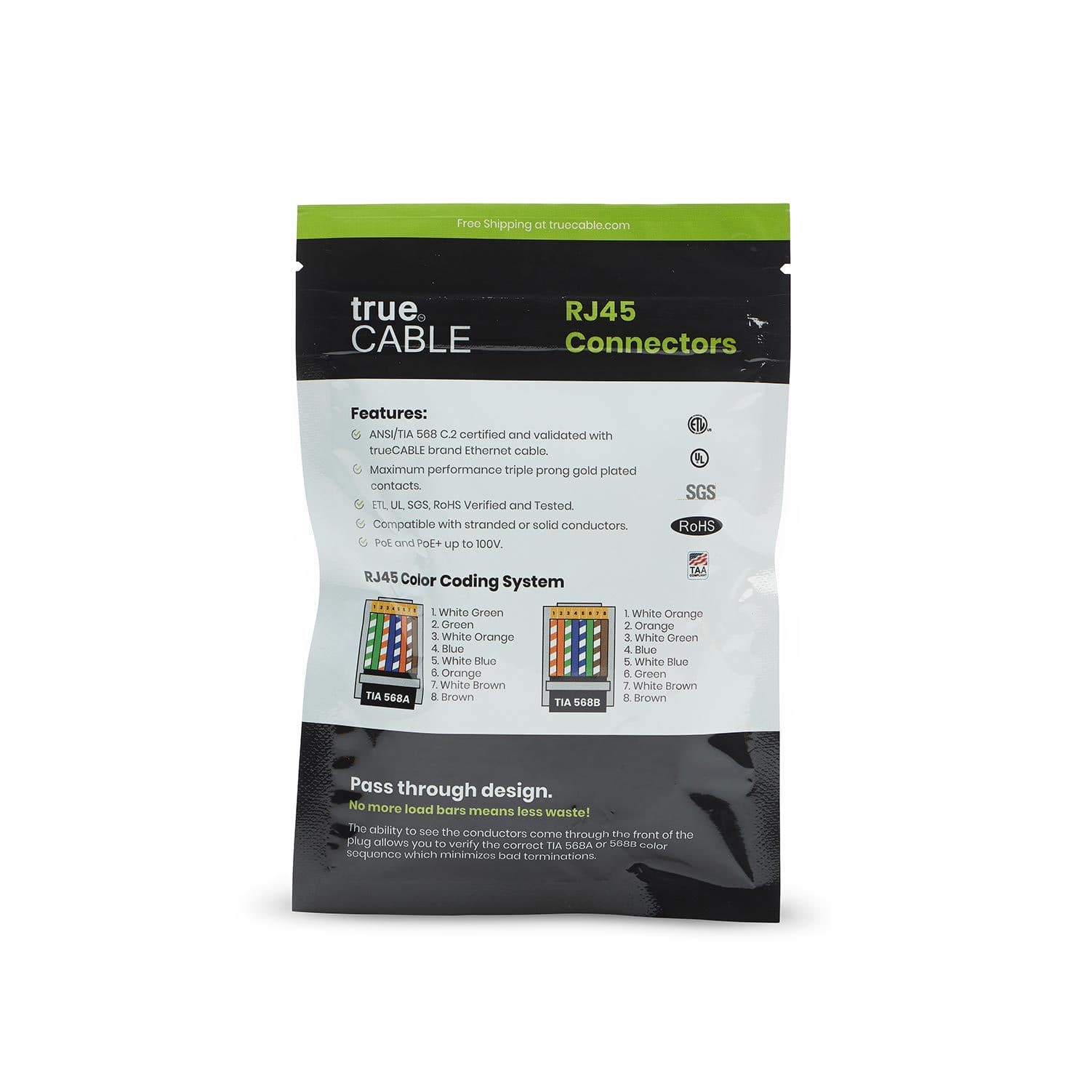 Cat5e Pass Through RJ45 Connectors | Unshielded | 20pc | Back