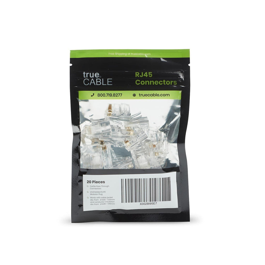 Cat5e Pass Through RJ45 Connectors | Unshielded | 20pc | Front