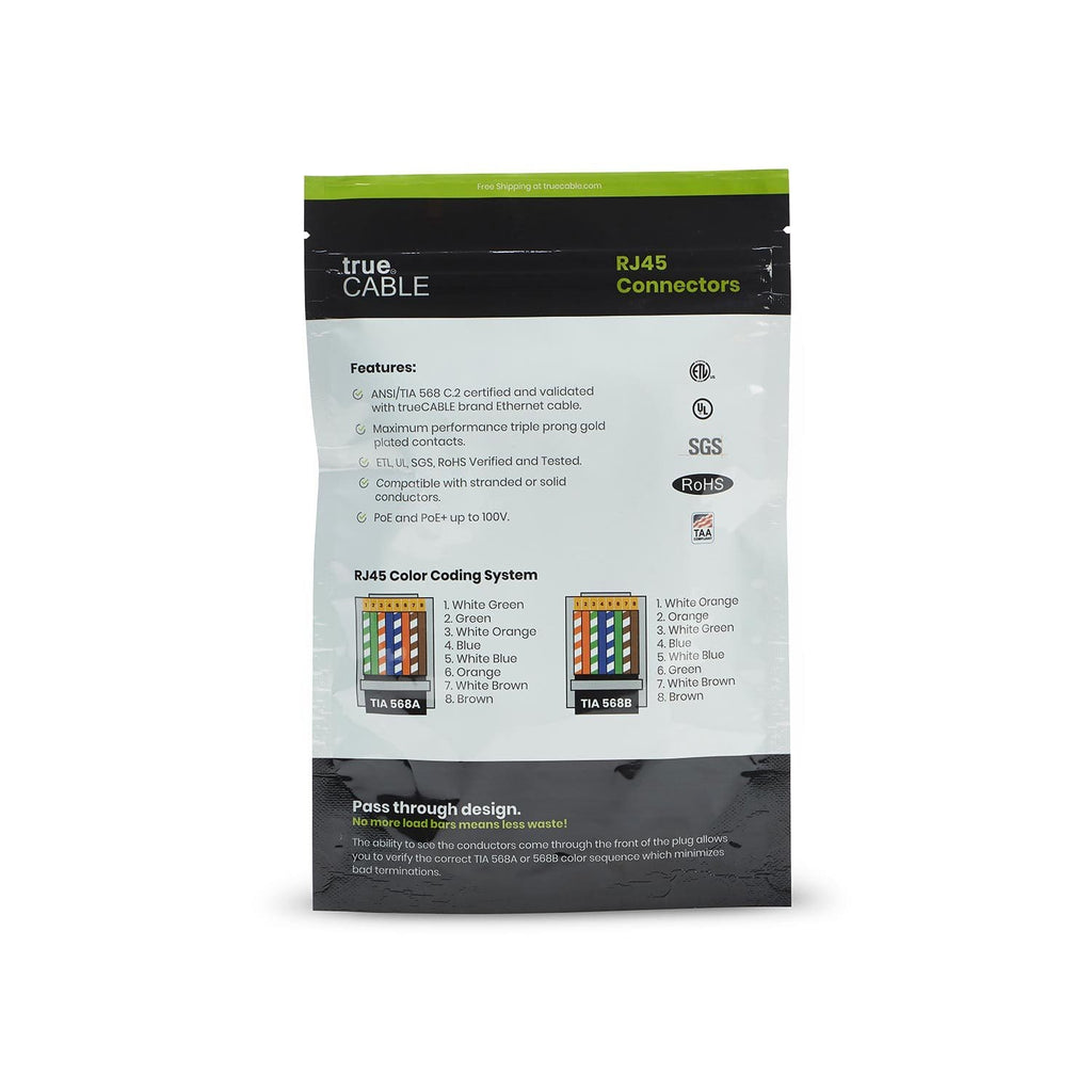 Cat5e Pass Through RJ45 Connectors | Unshielded | 50pc | Back