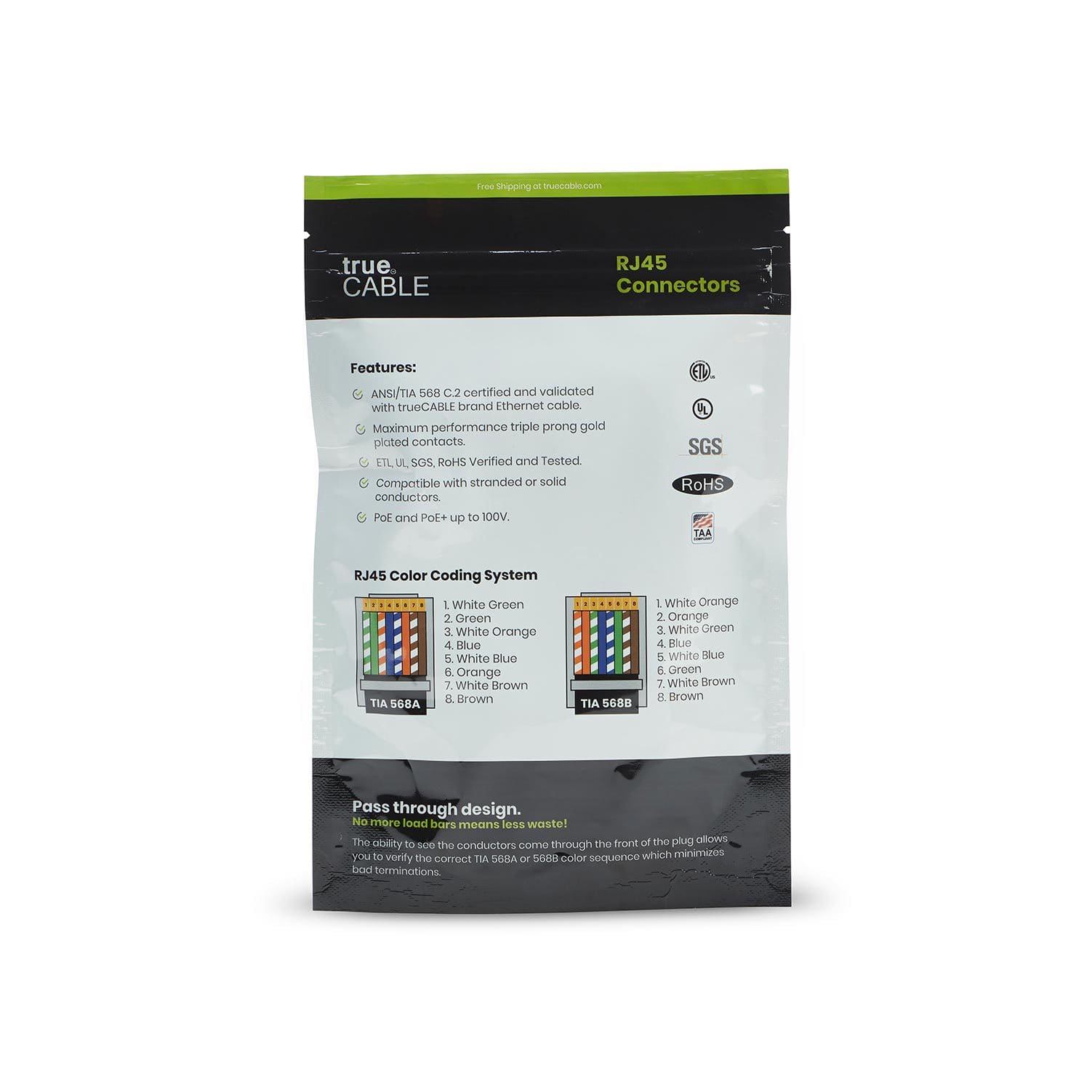 Cat5e Pass Through RJ45 Connectors | Unshielded | 50pc | Back