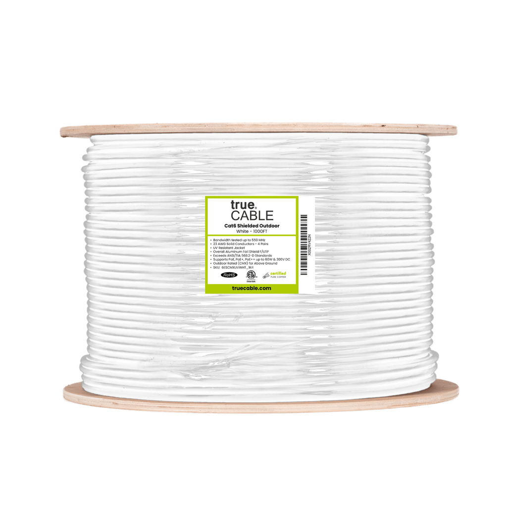 Cat6 Shielded Outdoor Cable White 1000ft trueCABLE 