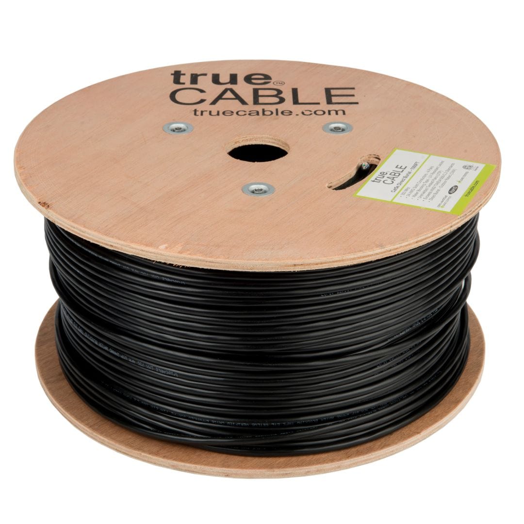 Outdoor Cat5e Cable Black 1000ft trueCABLE Reel No wrap