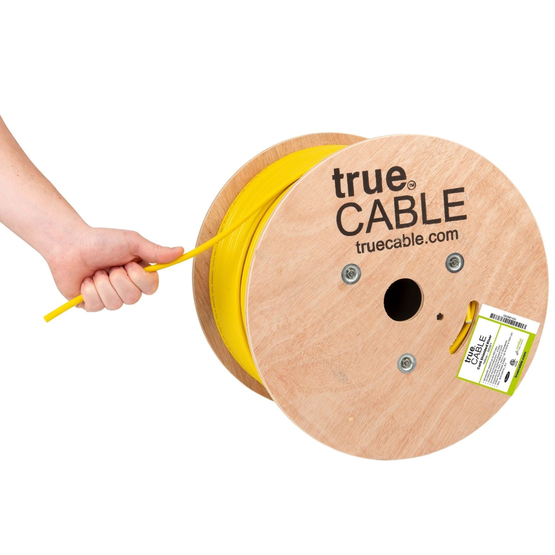 Cat6 Riser Shielded Cable, Yellow, 1000ft, Reel, Hand Pulling Cable