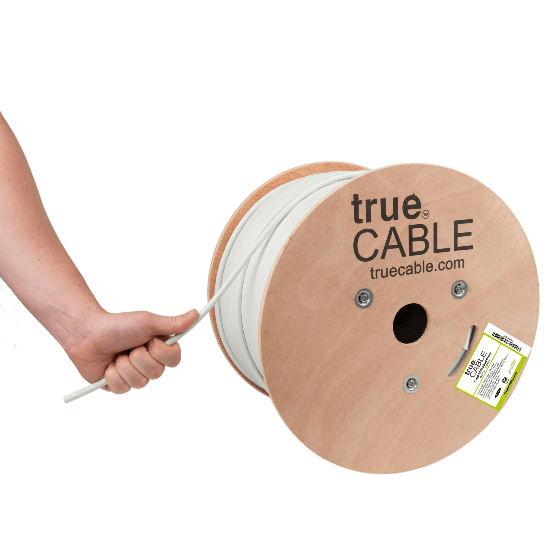 Cat6 Shielded Riser, White, 1000ft reel, trueCABLE, Ethernet Cable, hand pulling